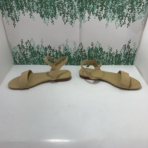 J. Crew Factory Ankle Strap Flat Tan Khaki Faux Suede Strappy Sandals Size 7 EUC - Picture 9 of 16